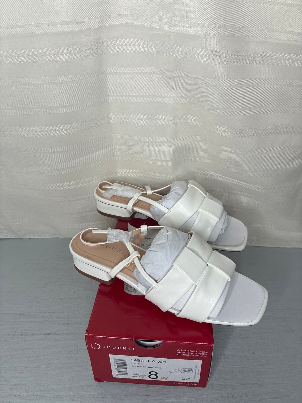 Journee Collection Tabatha Woven Block Heel Sandals White Womens Size 8 W